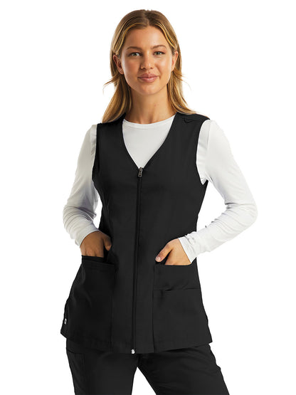 Women's Five-Pocket Zip-Front V-Neck Vest - 7711 - Black