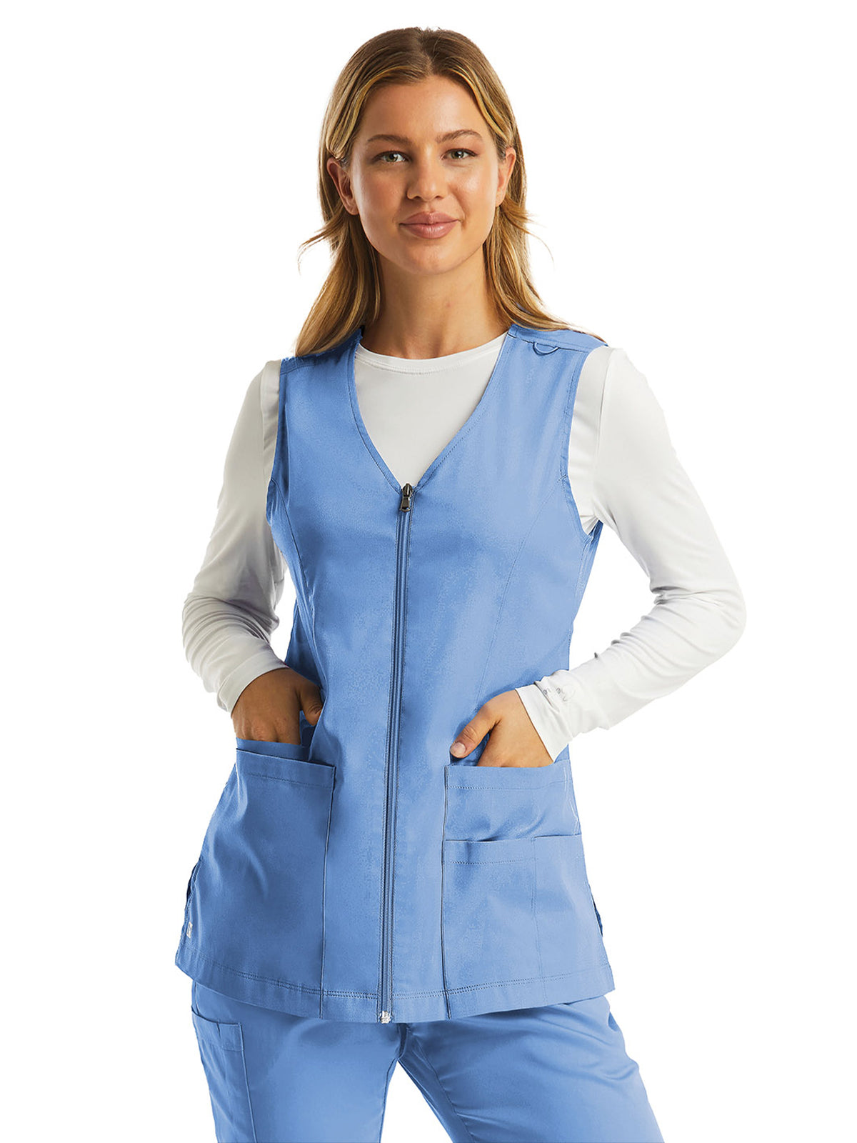 Women's Five-Pocket Zip-Front V-Neck Vest - 7711 - Ceil Blue