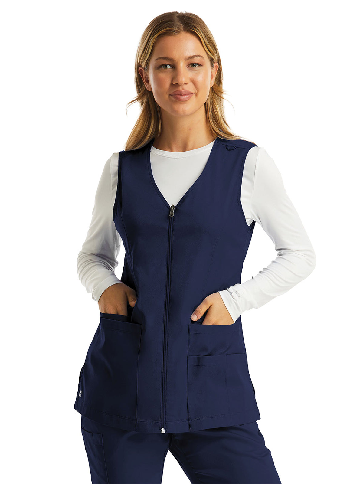 Women's Five-Pocket Zip-Front V-Neck Vest - 7711 - Navy