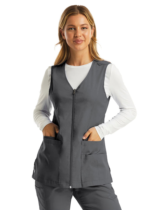 Women's Five-Pocket Zip-Front V-Neck Vest - 7711 - Pewter