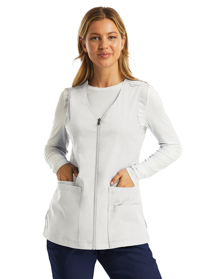 Women's Five-Pocket Zip-Front V-Neck Vest - 7711 - White