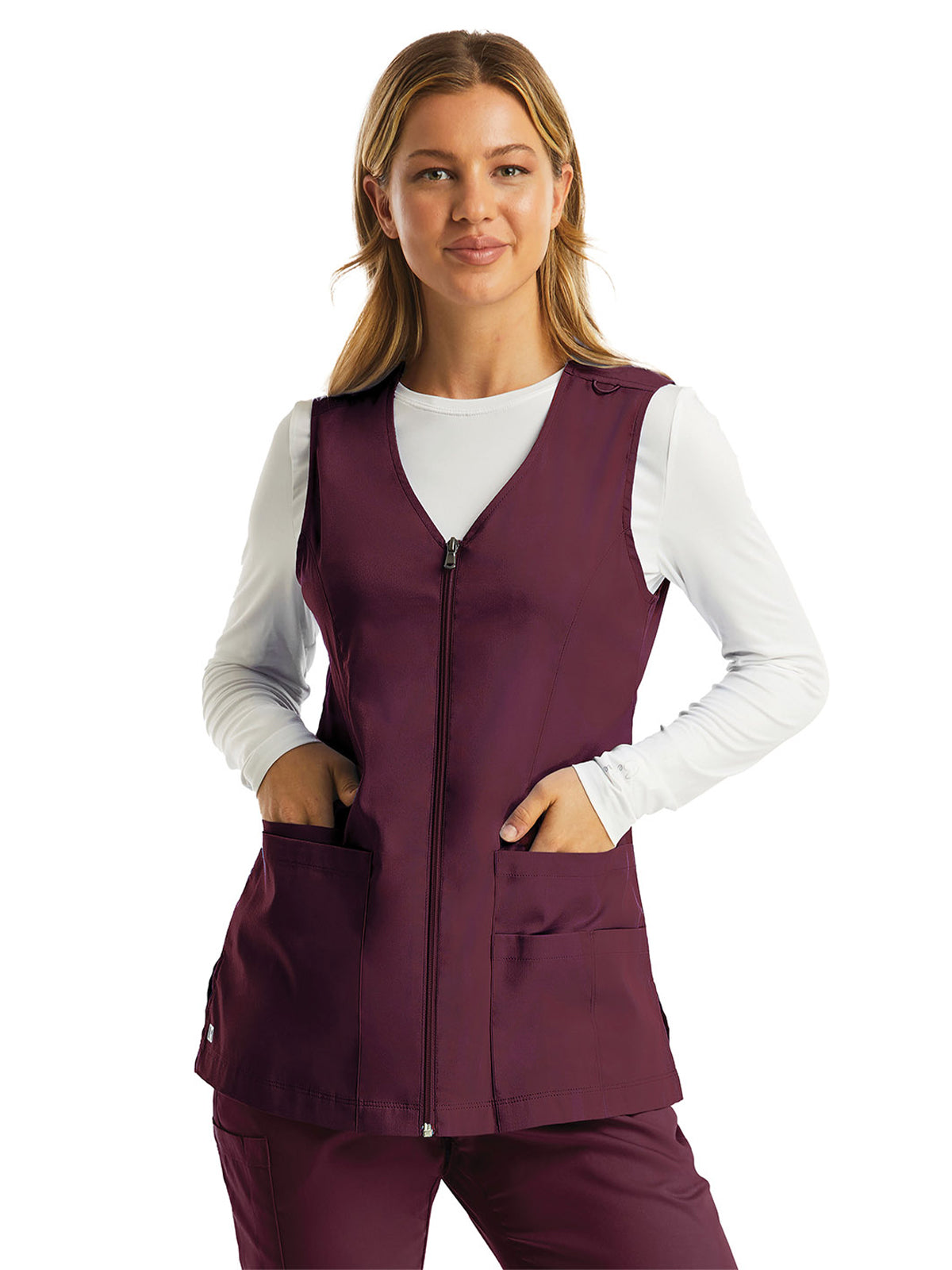 Women's Five-Pocket Zip-Front V-Neck Vest - 7711 - Wine