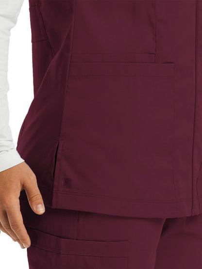 Women's Five-Pocket Zip-Front V-Neck Vest - 7711 - Wine