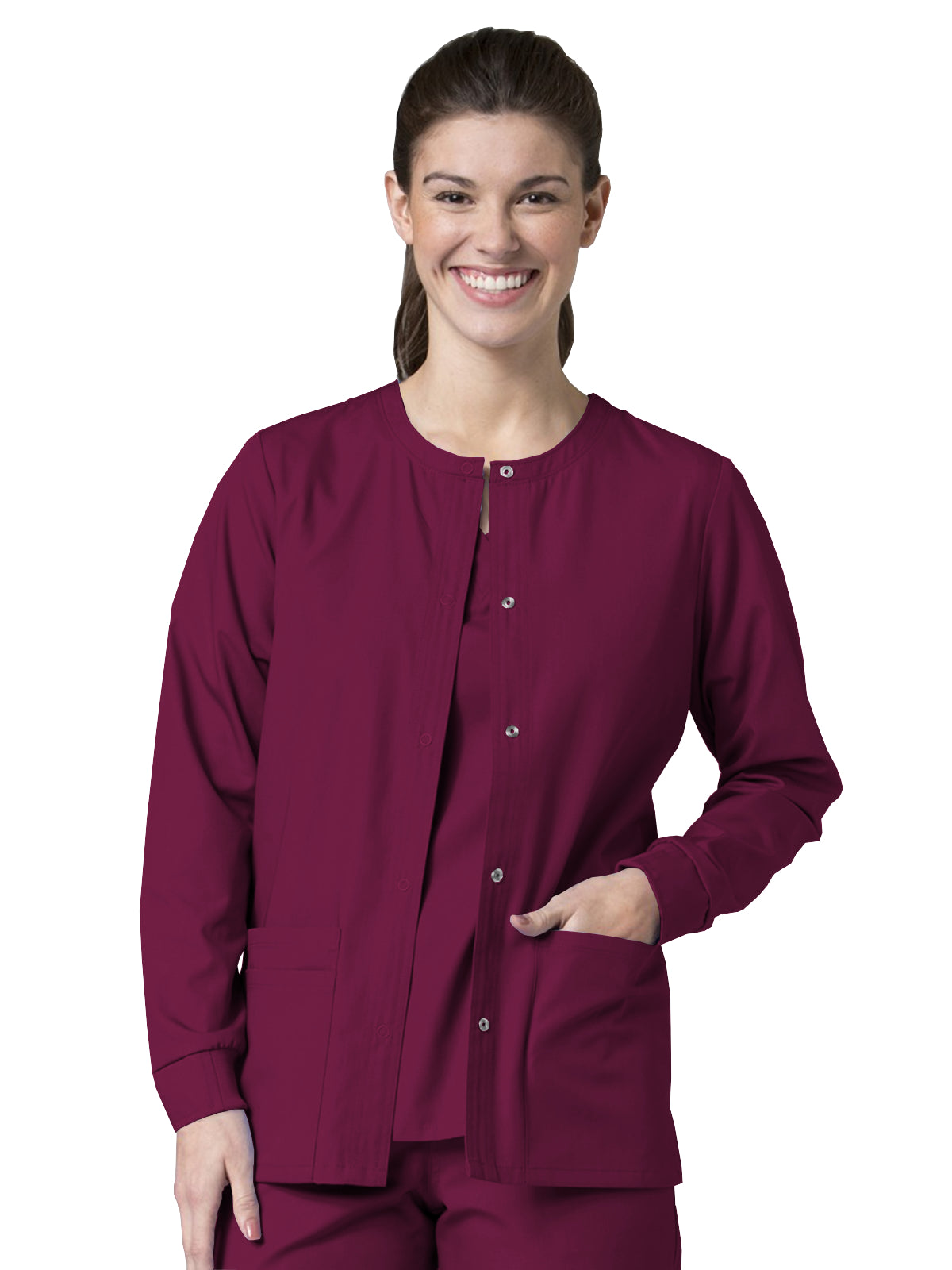 Women's Four-Pocket Warm-Up Scrub Jacket - 8706 - Wine