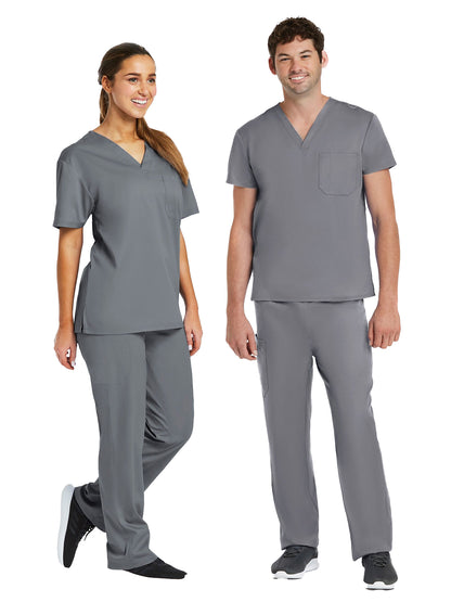 Unisex One-Pocket V-Neck and Two-Pocket Drawstring Cargo Scrub Set - 9500 - Pewter