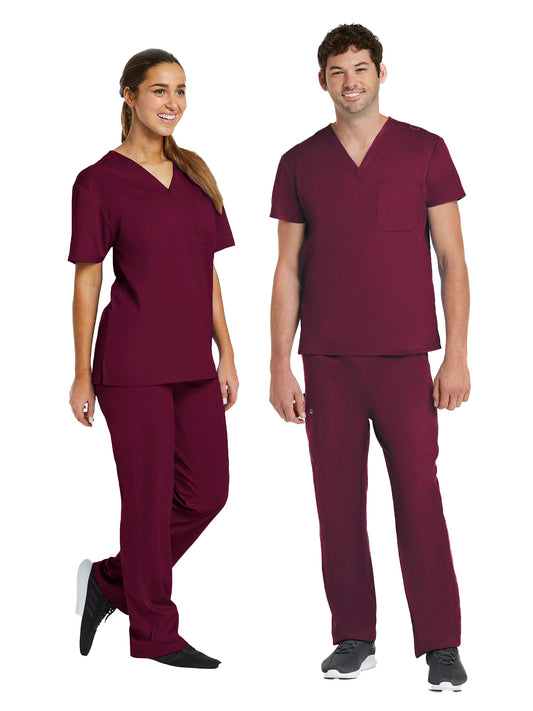 Unisex One-Pocket V-Neck and Two-Pocket Drawstring Cargo Scrub Set - 9500 - Wine