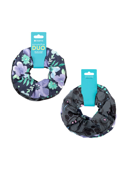 Printed Scrunchie Duo Set - SCRDUO - Spring Fantasy/Regal Paws