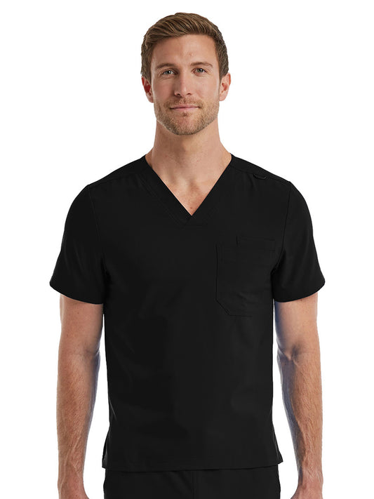 Unisex One-Pocket V-Neck Top - SJ501 - Black