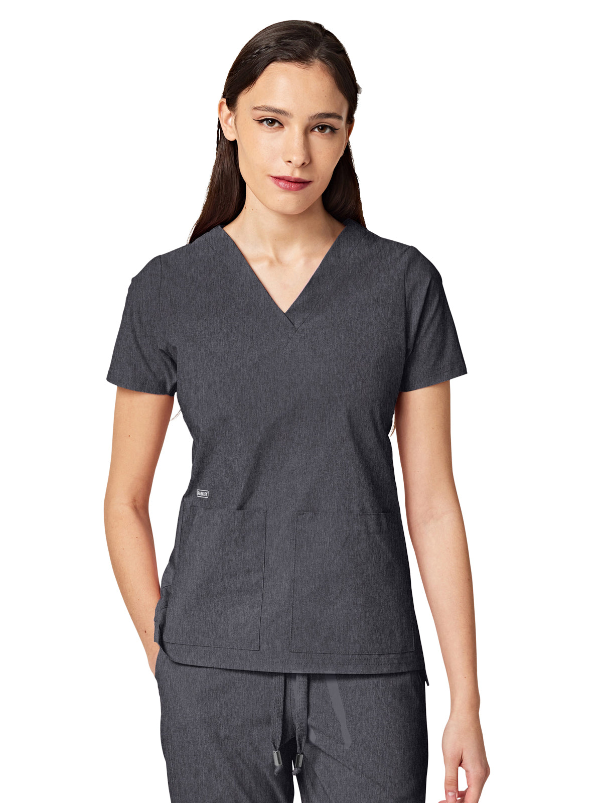 Women's Two-Pocket CRESSY V-Neck Top - 1001 - Heather Grey