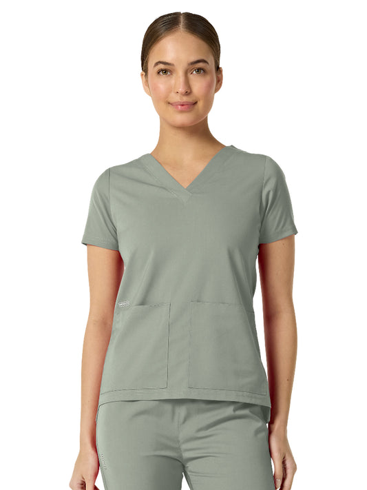 Women's Two-Pocket ASTRID V-Neck Top - 1006 - Camp Green