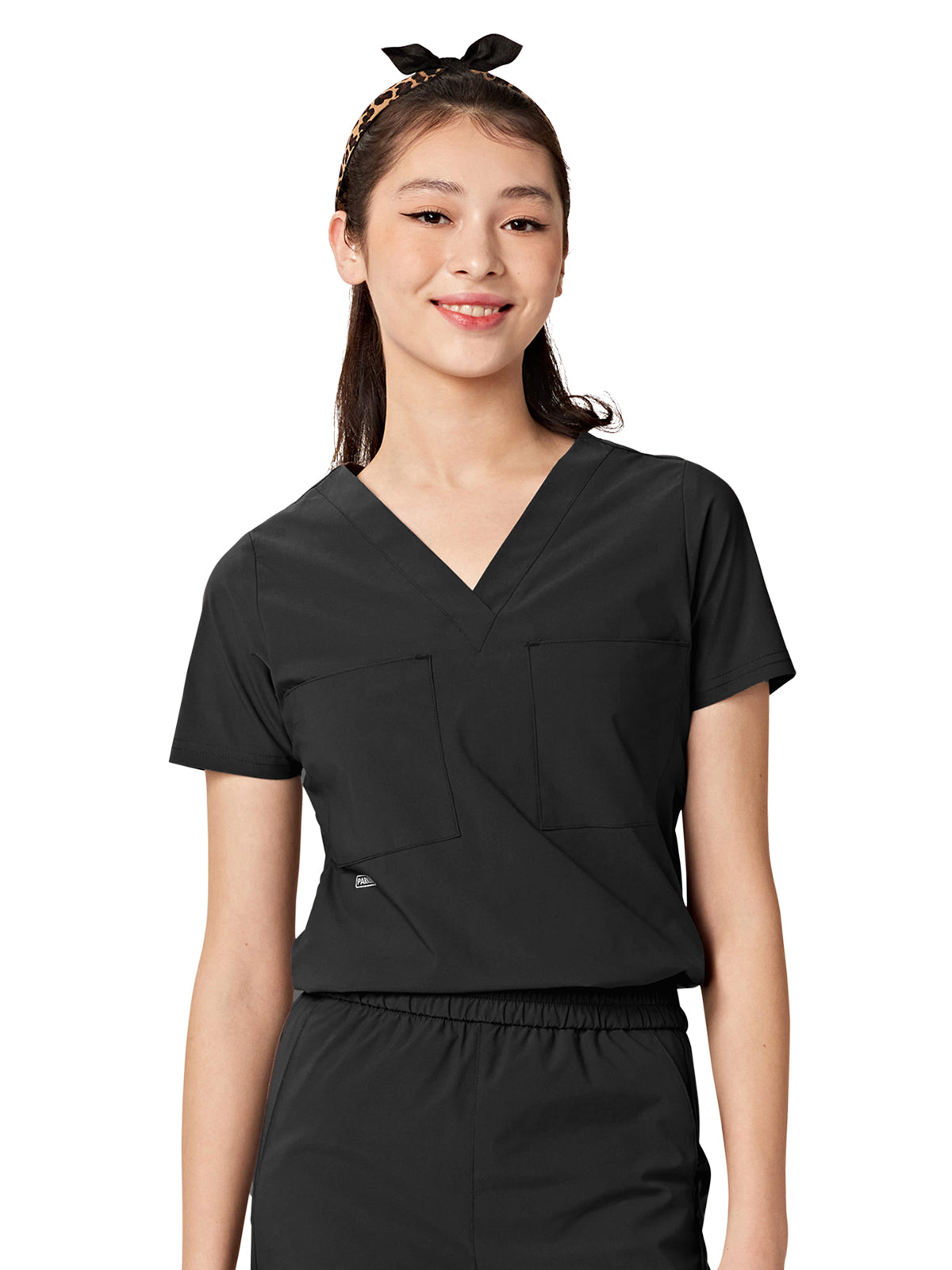 Women's Two-Pocket Tuck Band VALENCIA V-Neck Top - 1011 - Black