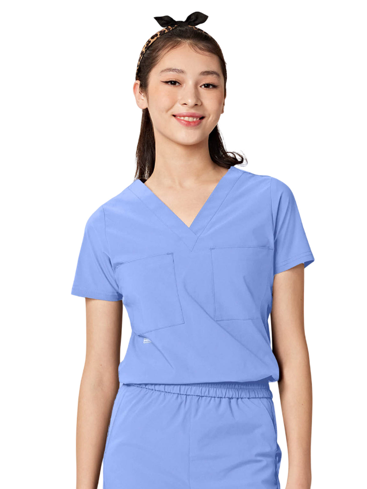 Women's Two-Pocket Tuck Band VALENCIA V-Neck Top - 1011 - Celeste Blue