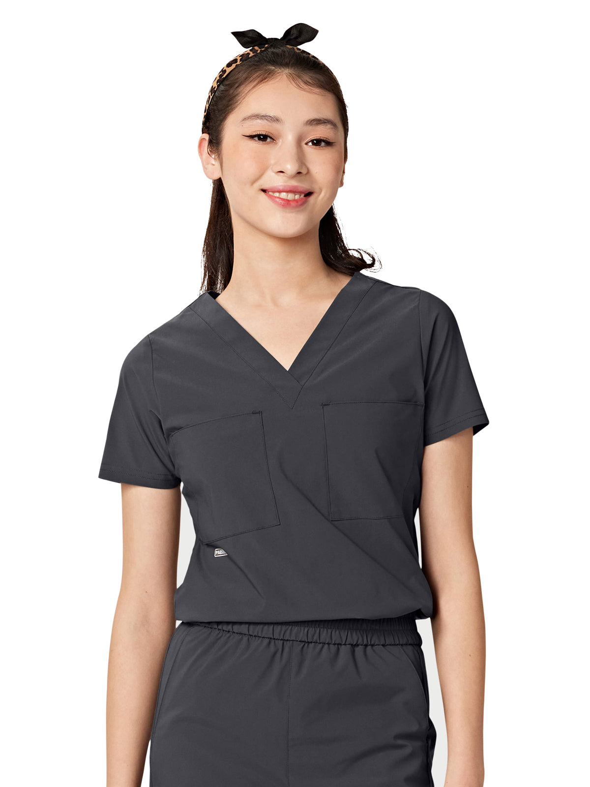 Women's Two-Pocket Tuck Band VALENCIA V-Neck Top - 1011 - Charcoal