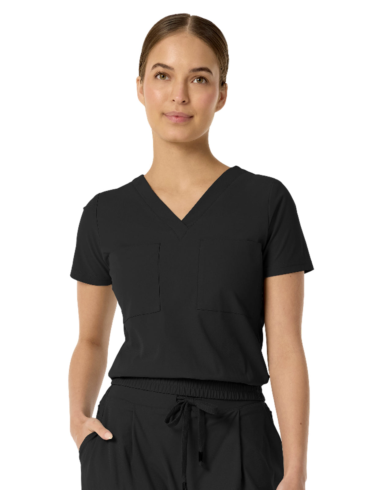 Women's Two-Pocket CELINE Tuck Band V-Neck Top - 1016 - Black