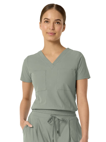 Women's Two-Pocket CELINE Tuck Band V-Neck Top - 1016 - Camp Green