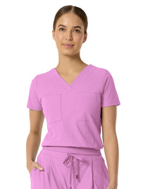 Women's Two-Pocket CELINE Tuck Band V-Neck Top - 1016 - Pink Purple
