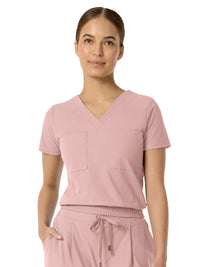 Women's Two-Pocket CELINE Tuck Band V-Neck Top - 1016 - Rose