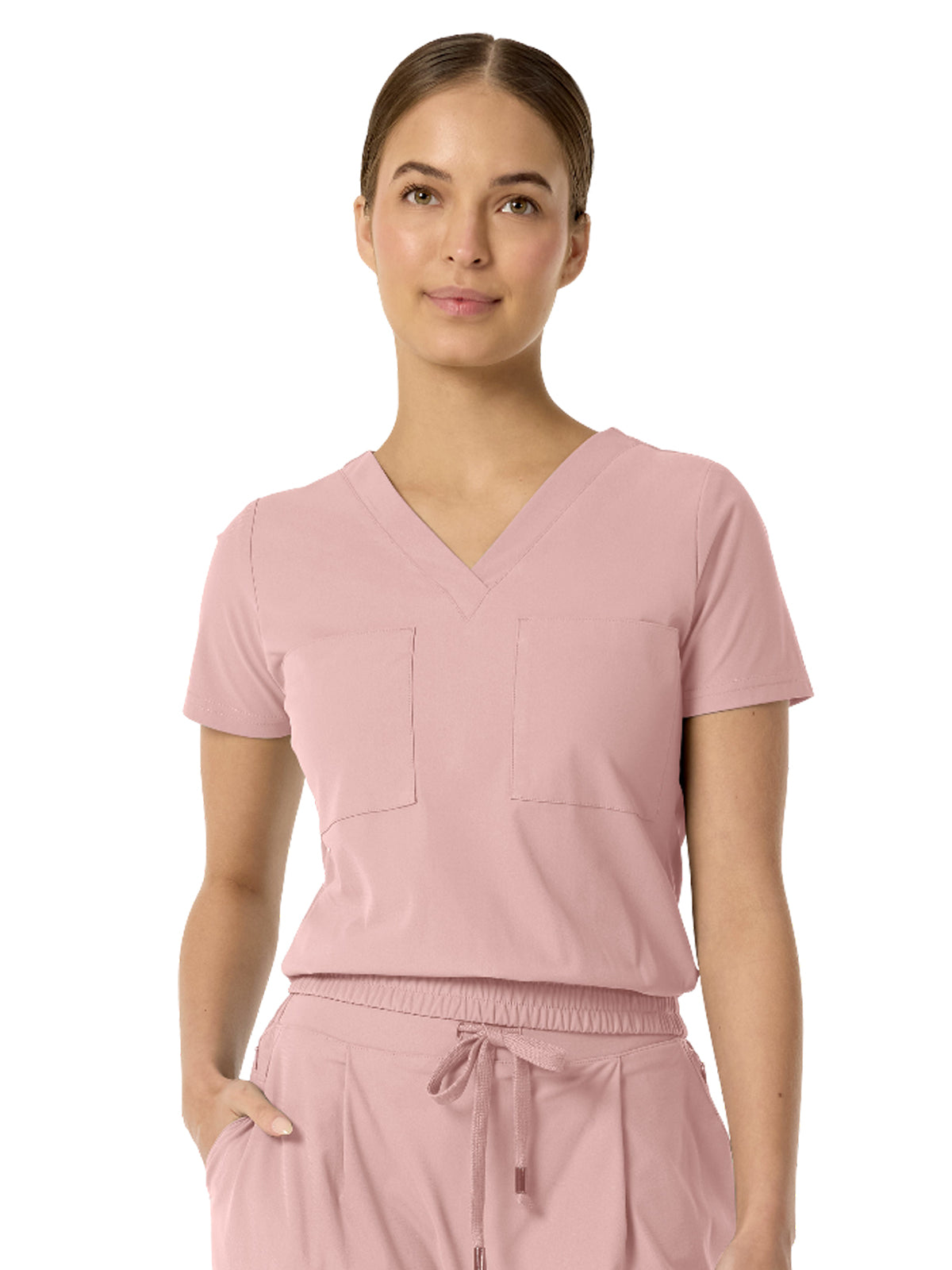 Women's Two-Pocket CELINE Tuck Band V-Neck Top - 1016 - Rose