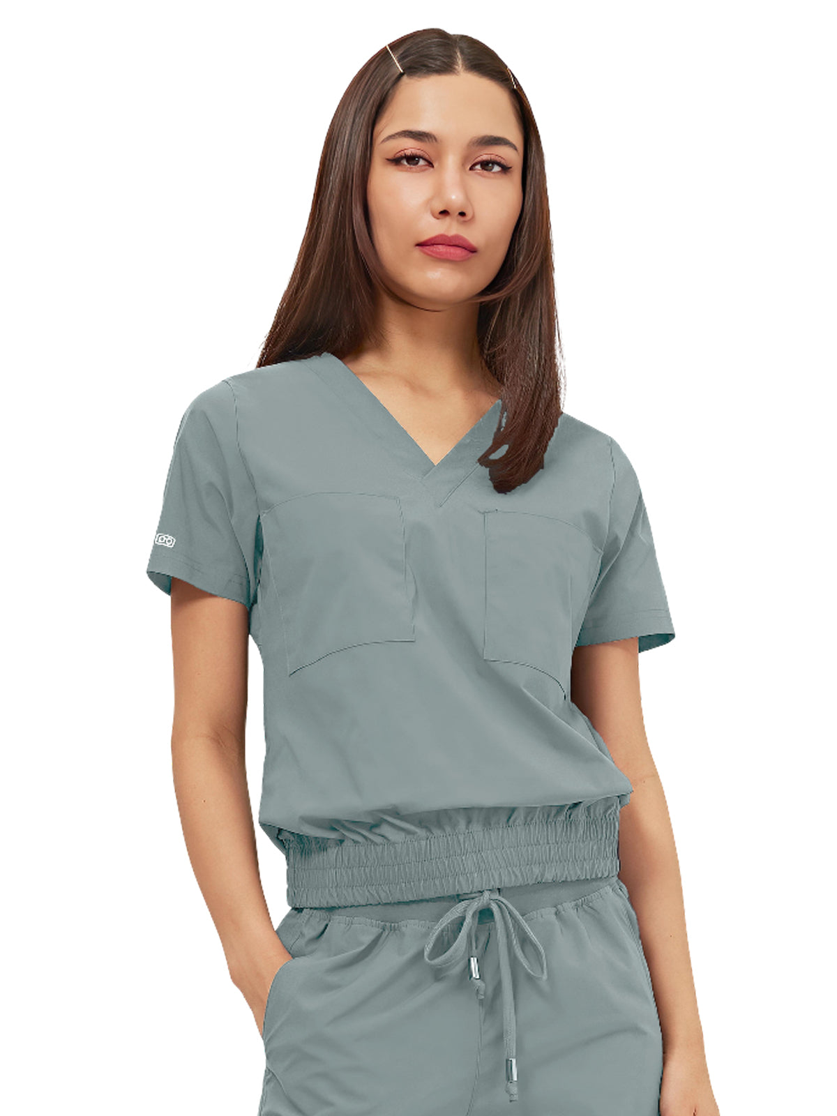 Women's Two-Pocket LUNA Tuck Band V-Neck Top - 1018 - Camp Green