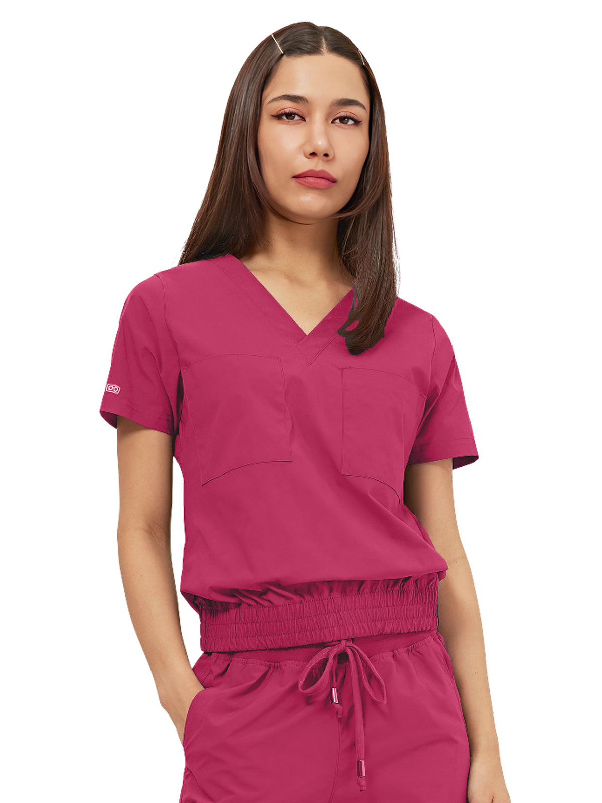 Women's Two-Pocket LUNA Tuck Band V-Neck Top - 1018 - Parkley Pink