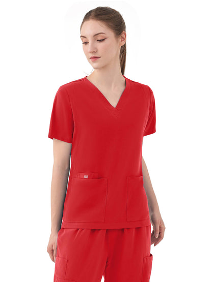 Women's Five-Pocket AURORA V-Neck Top - 1028 - Ruby Red