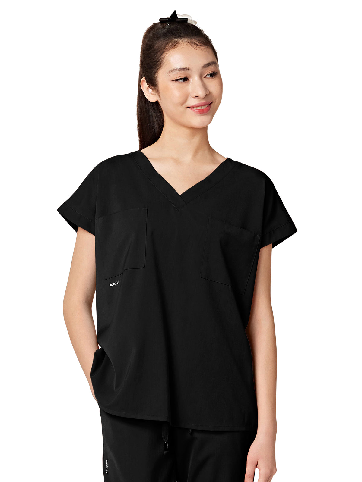 Women's Oversized Two-Pocket Dolman REMY V-Neck Top - 1031 - Black
