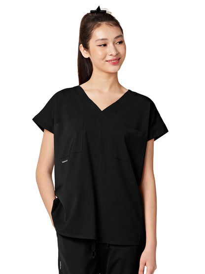 Women's Oversized Two-Pocket Dolman REMY V-Neck Top - 1031 - Black