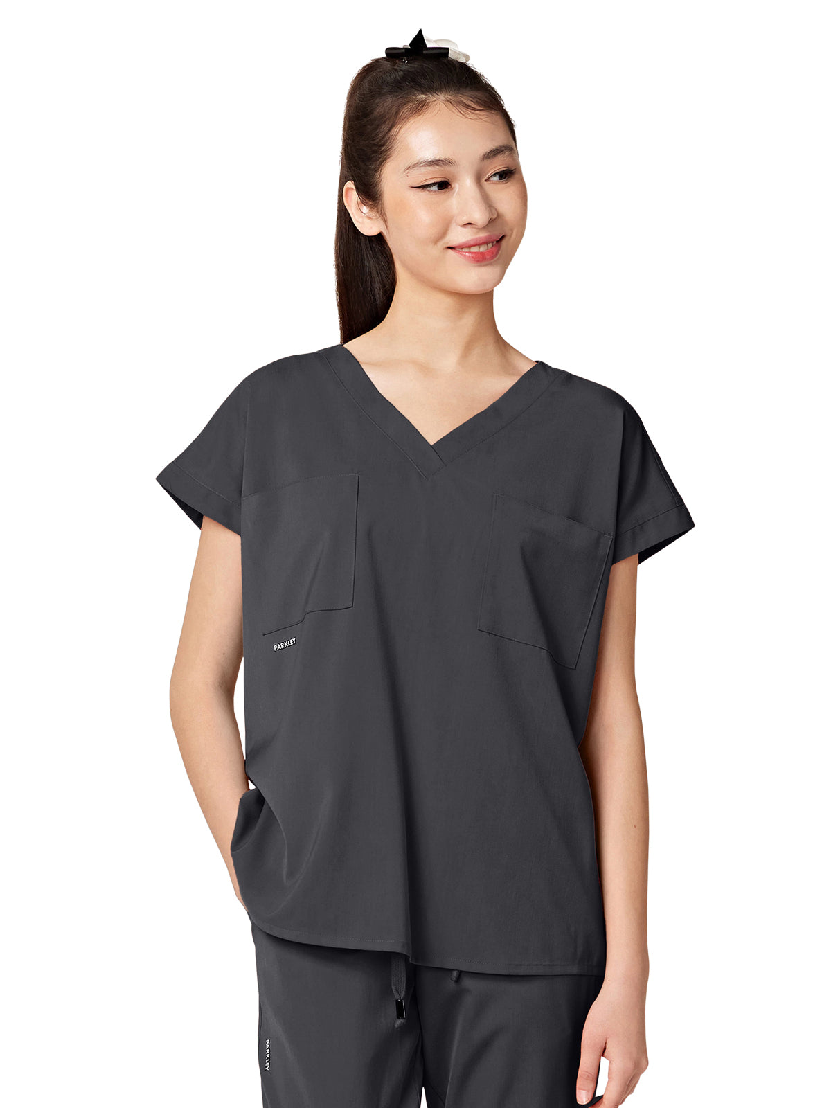 Women's Oversized Two-Pocket Dolman REMY V-Neck Top - 1031 - Charcoal