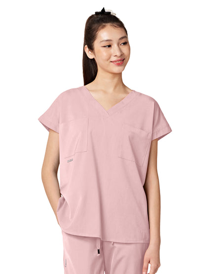 Women's Oversized Two-Pocket Dolman REMY V-Neck Top - 1031 - Light Pink