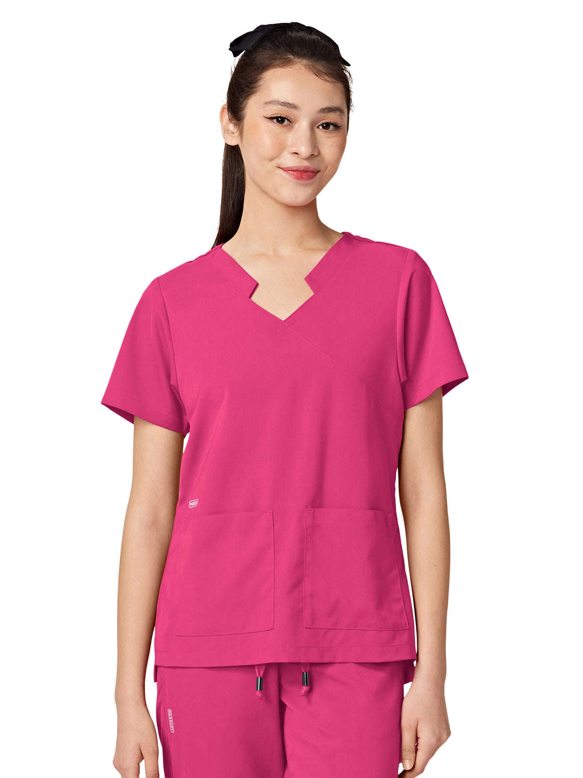 Women's Two-Pocket TESS Mandarin Mock Wrap Top - 1041 - Hot Pink