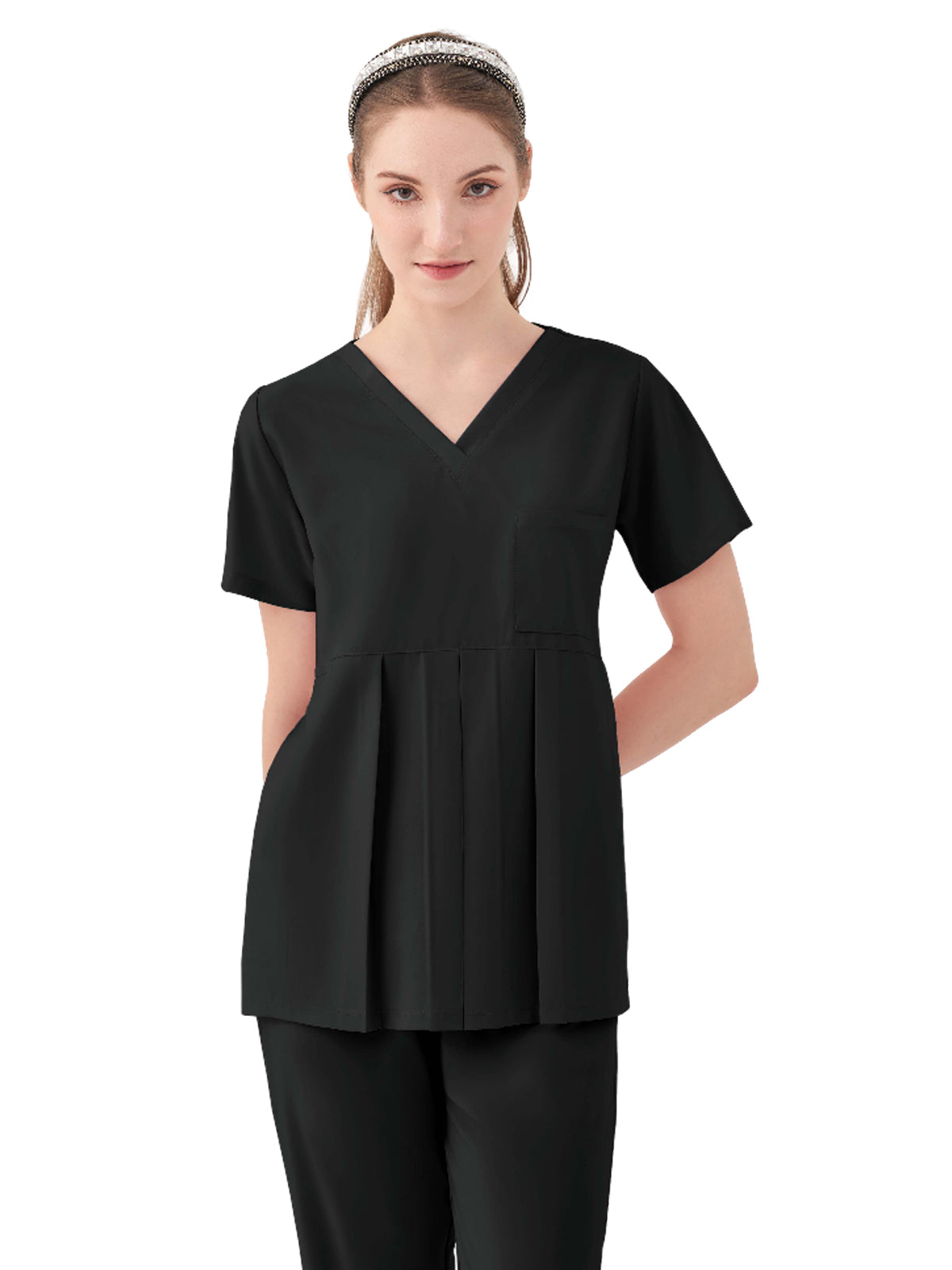 Women's One-Pocket ASPEN Peplum Maternity V-Neck Top - 1068 - Black