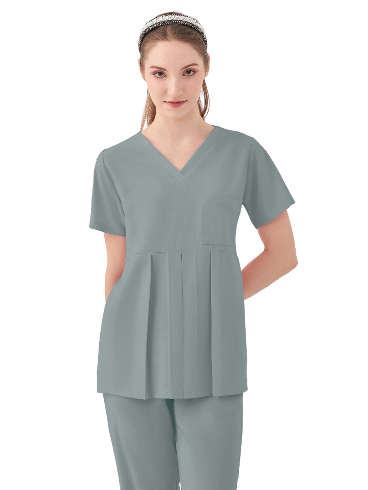 Women's One-Pocket ASPEN Peplum Maternity V-Neck Top - 1068 - Camp Green