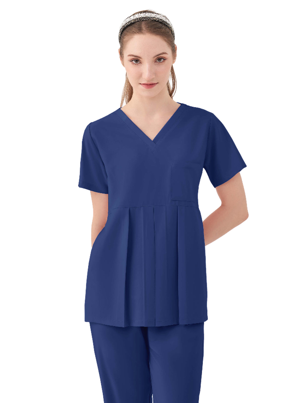 Women's One-Pocket ASPEN Peplum Maternity V-Neck Top - 1068 - Navy