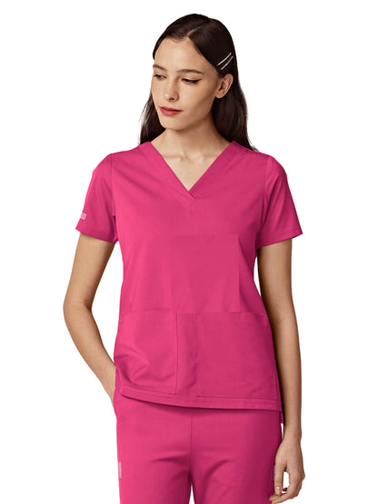 Women's One-Pocket ASPEN Peplum Maternity V-Neck Top - 1068 - Parkley Pink