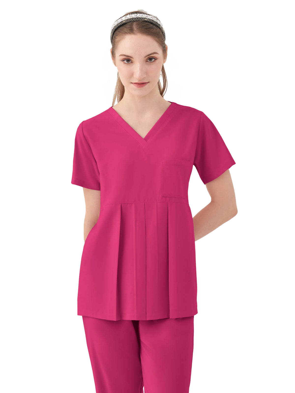 Women's One-Pocket ASPEN Peplum Maternity V-Neck Top - 1068 - Parkley Pink