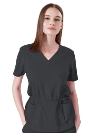 Women's Two-Pocket Mock Wrap Cinch Waist Iris Top - 1078 - Charcoal
