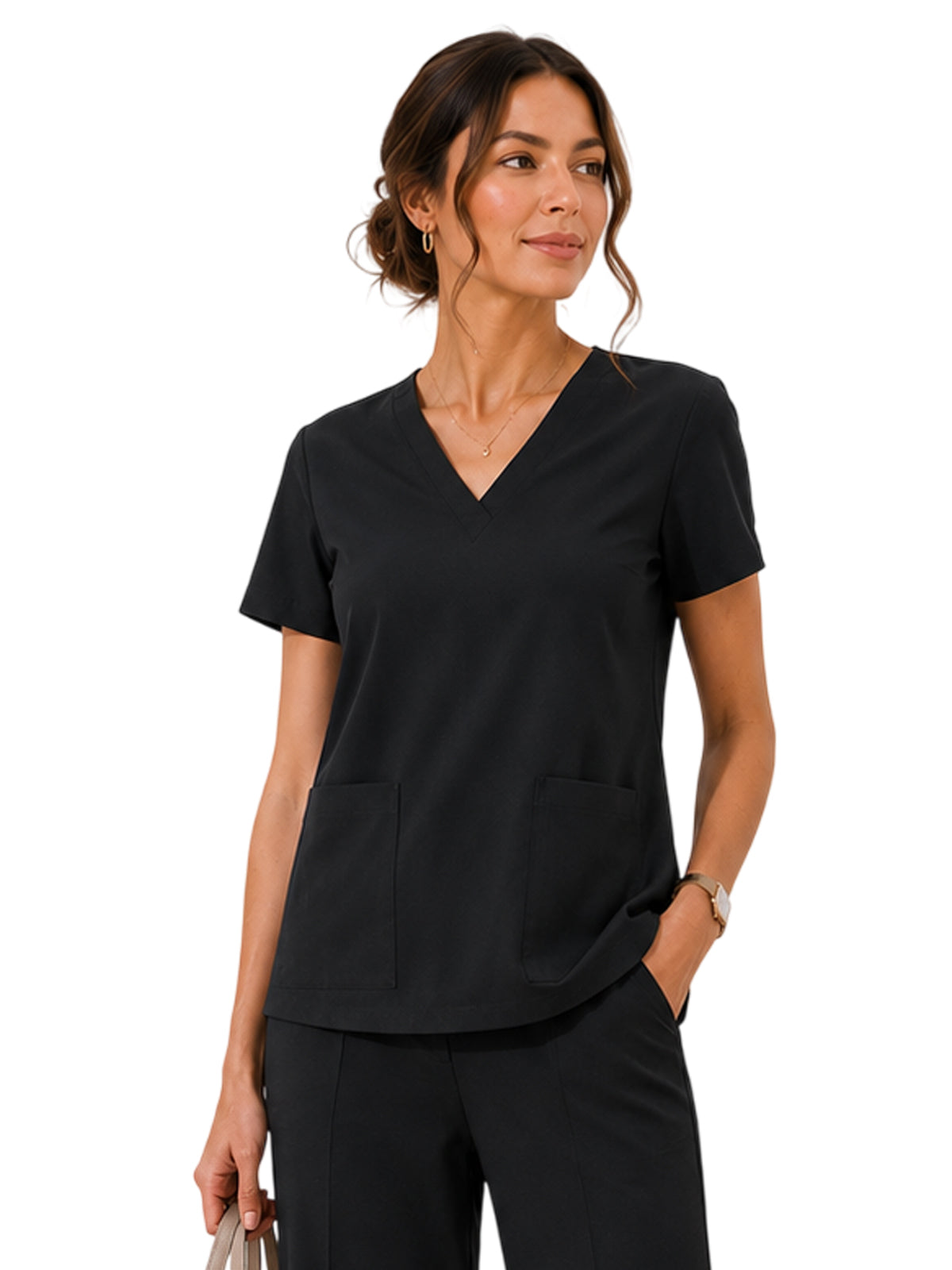 Women's Four-Pocket Cloud V-Neck Scrub Top - 1234 - Black