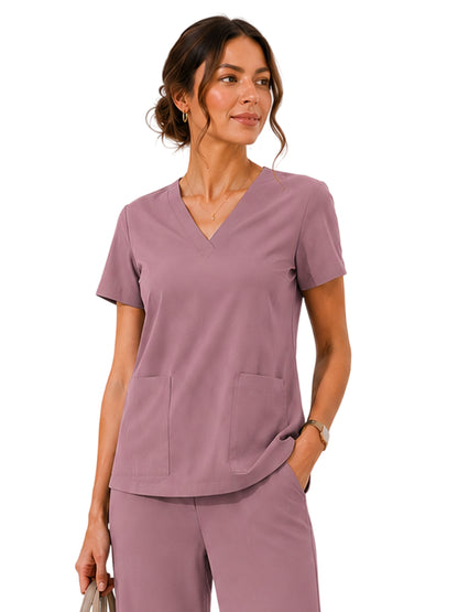 Women's Four-Pocket Cloud V-Neck Scrub Top - 1234 - Dusty Mauve