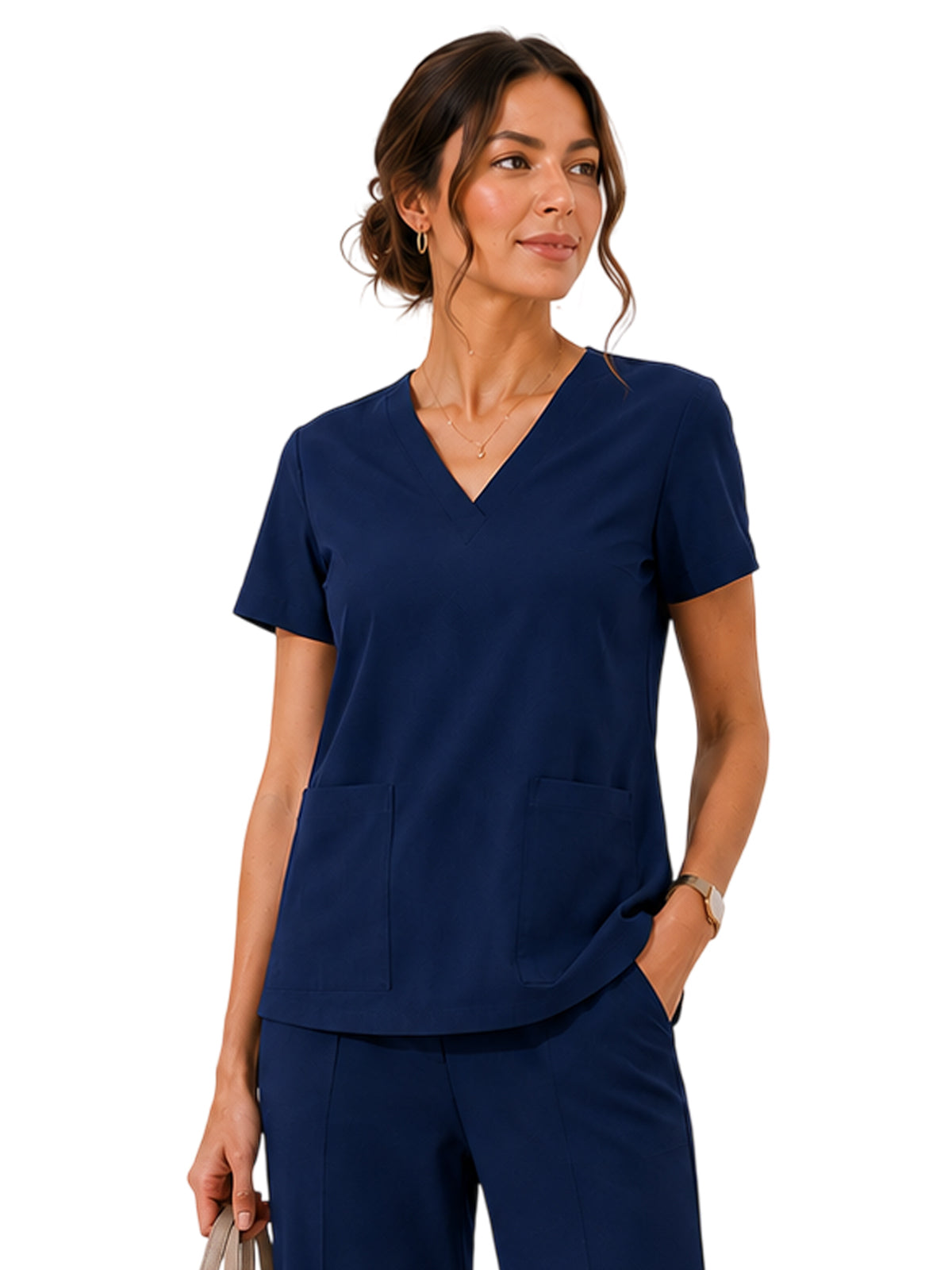 Women's Four-Pocket Cloud V-Neck Scrub Top - 1234 - Navy