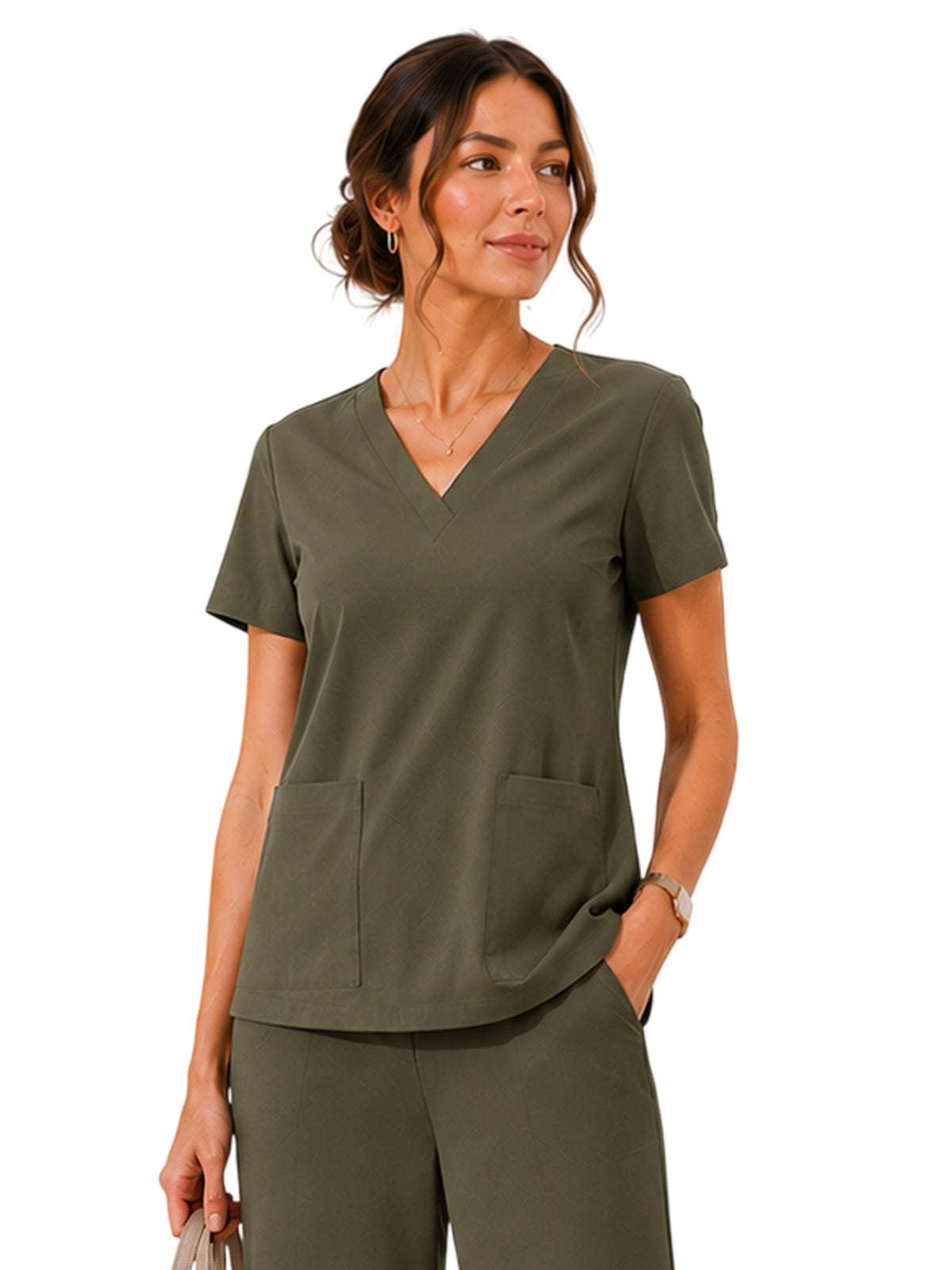 Women's Four-Pocket Cloud V-Neck Scrub Top - 1234 - Olive