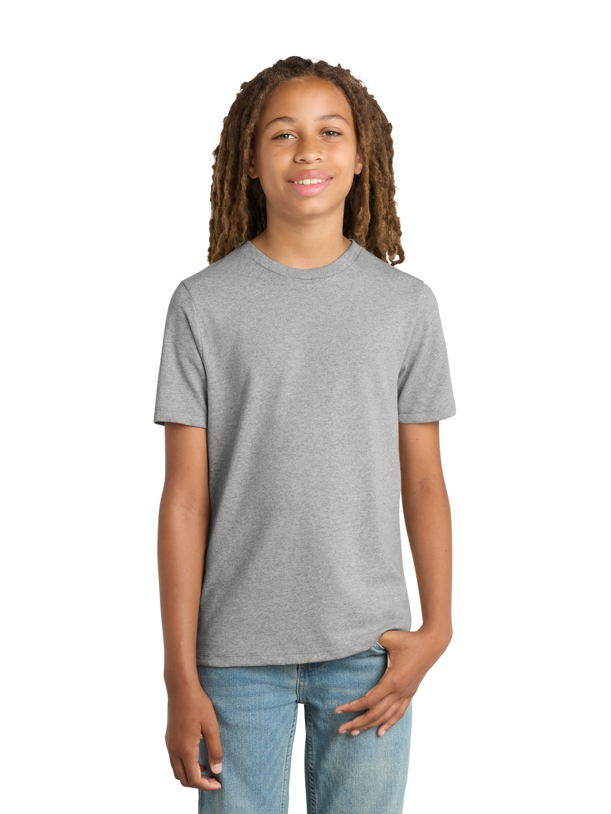 Youth Pocketless Short Sleeve Re-T-Shirt - DT8000Y - Light Heather Grey