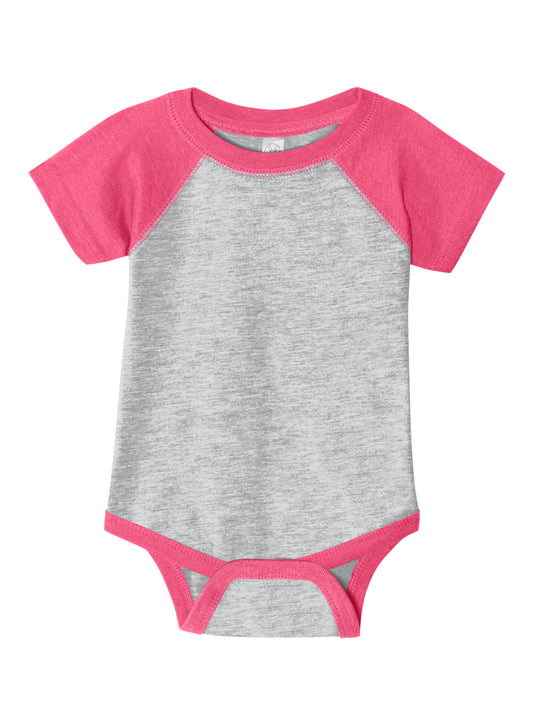 Unisex Infant Baseball Fine Jersey Bodysuit - RS4430 - Vintage Heather/Vintage Hot Pink