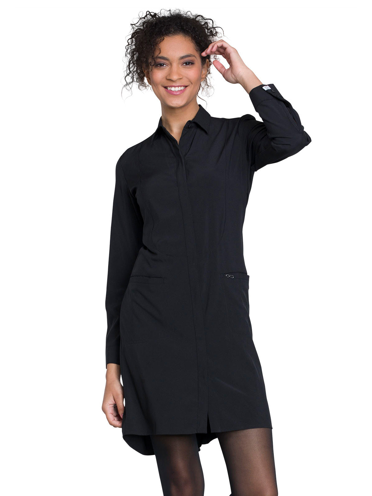 Women's Two-Pocket 40" Full-Length Button Cuff Sleeves Lab Coat - 1401A - Black