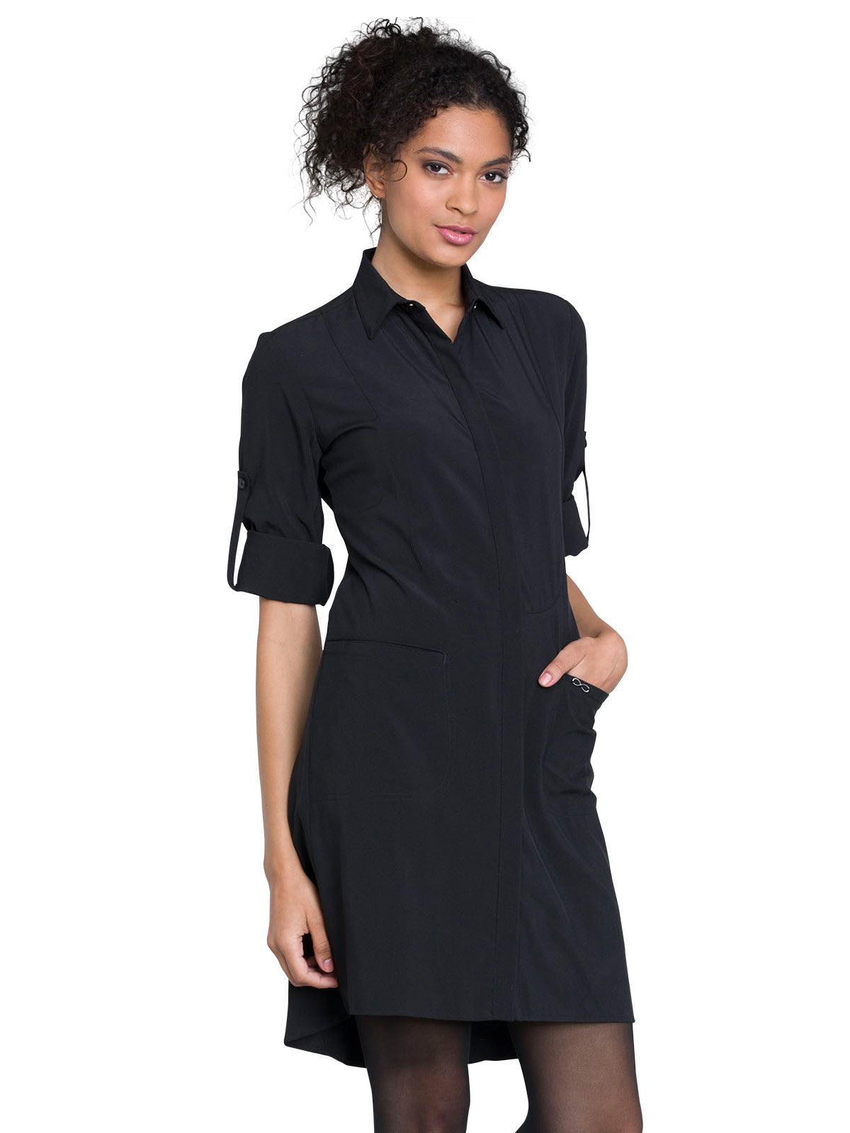 Women's Two-Pocket 40" Full-Length Button Cuff Sleeves Lab Coat - 1401A - Black