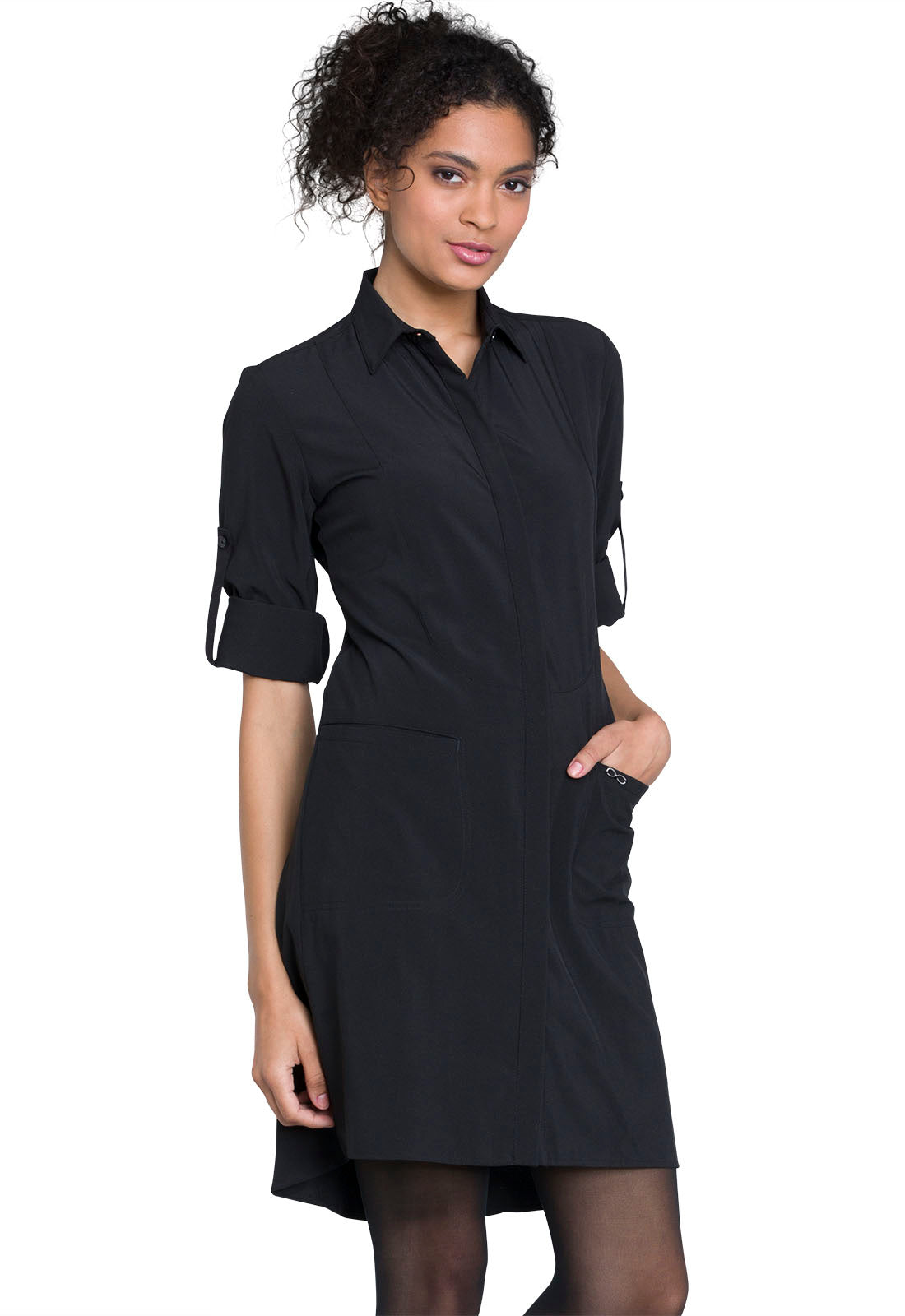 Women's Two-Pocket 40" Full-Length Button Cuff Sleeves Lab Coat - 1401A - Black