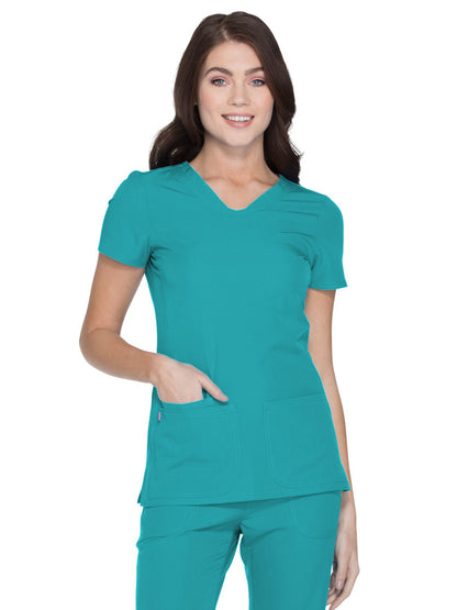 Women's Shaped V-Neck Top - 20710 - Teal Blue