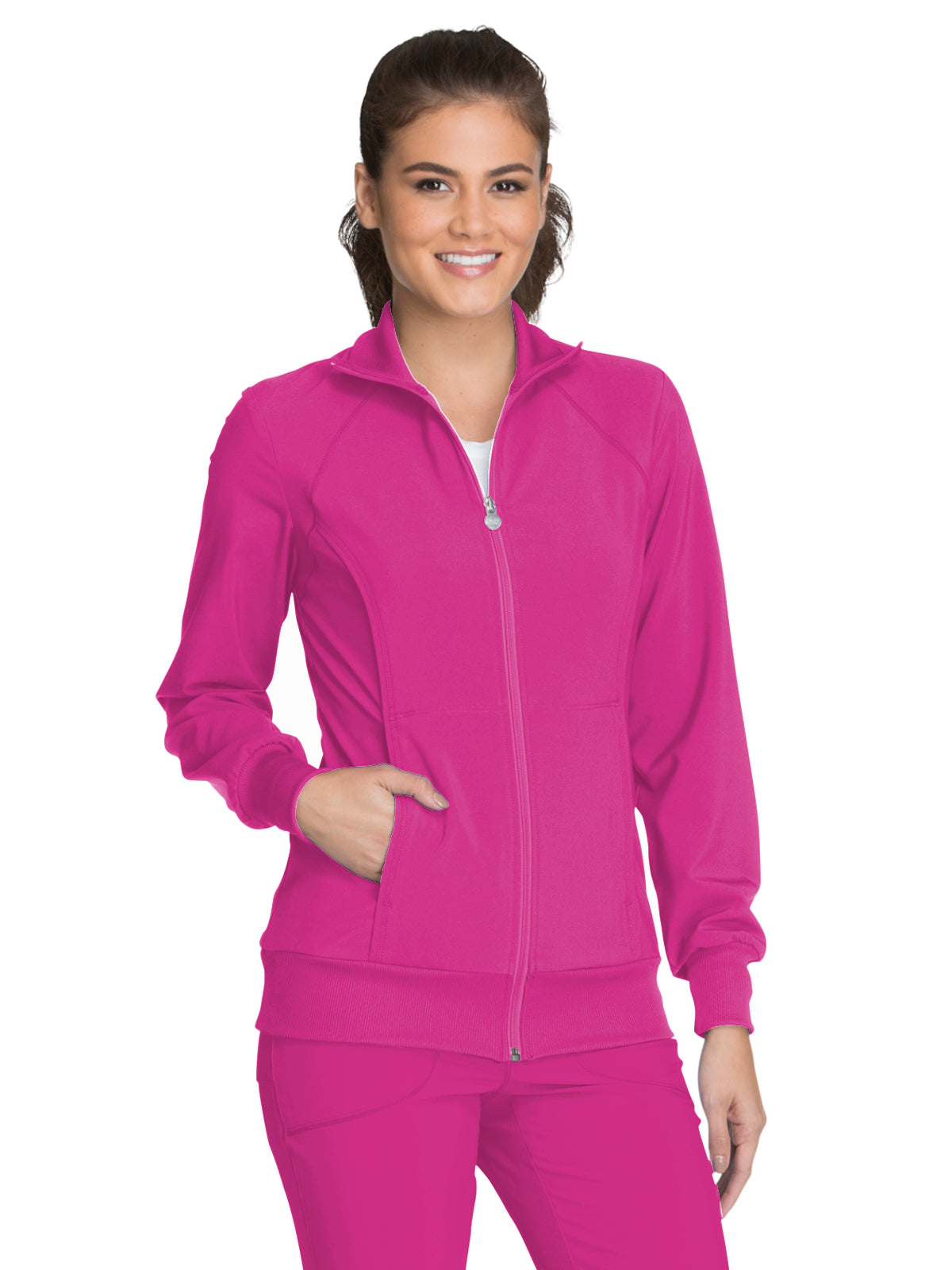 Women's 2-Pocket Contemporary Scrub Jacket - 2391A - Carmine Pink