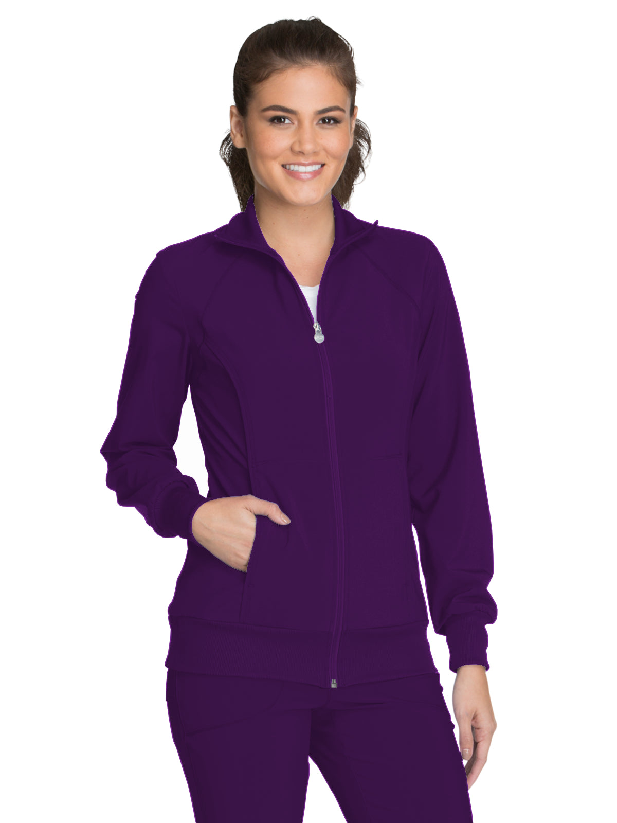 Women's 2-Pocket Contemporary Scrub Jacket - 2391A - Eggplant