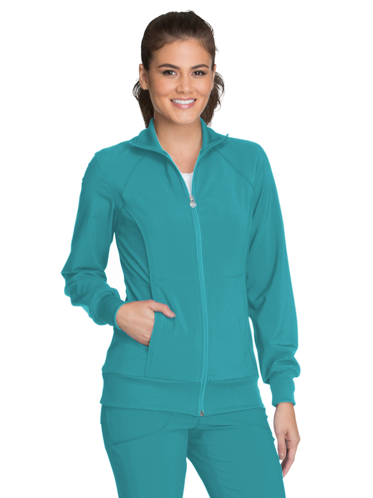 Women's 2-Pocket Contemporary Scrub Jacket - 2391A - Teal Blue