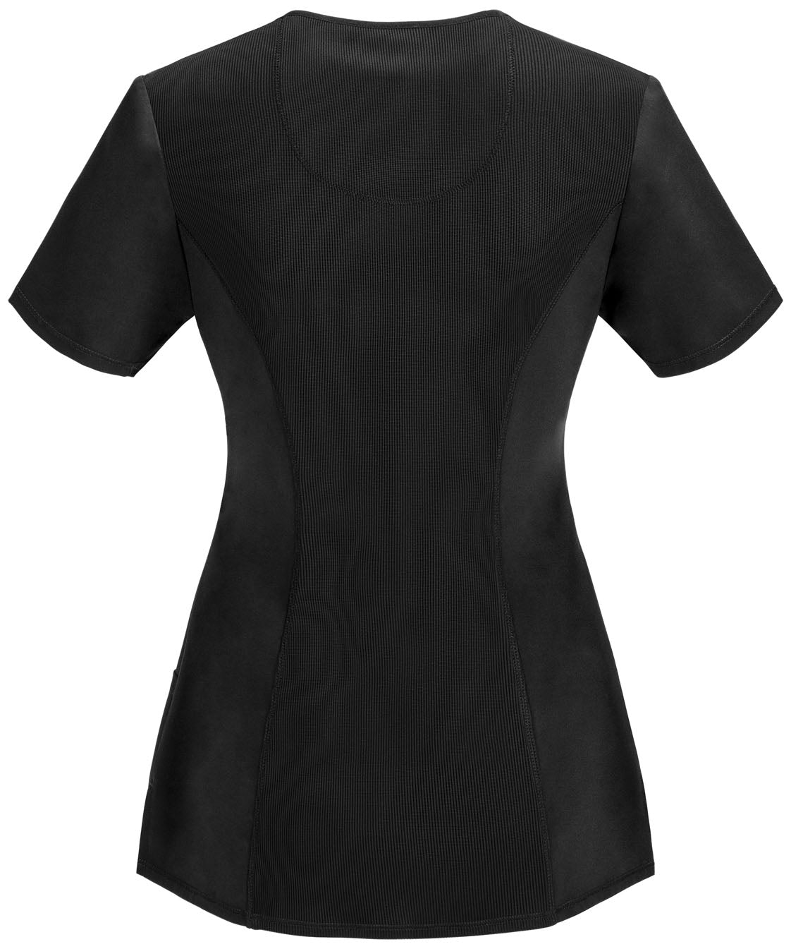 Women's Stretch Rib-knit Back Panel Round Neck Top - 2624A - Black